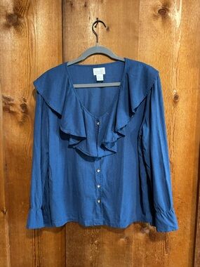 Vintage 100% Silk Noil Raw Silk Ruffled Blouse OZMA Style Silk